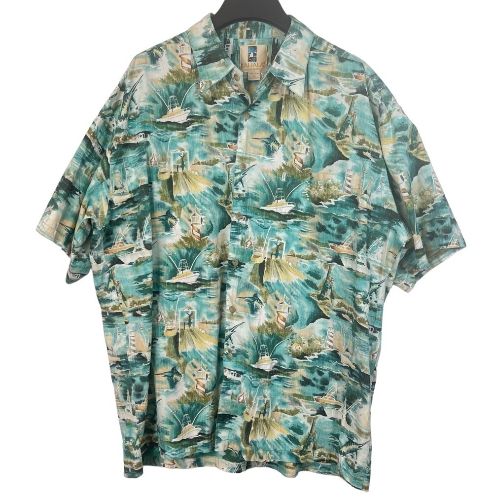 Kahala Hawaiian Islands 100% Cotton Short Sleeve Casual Button Down Shirt XL